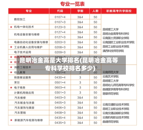 昆明冶金高是大学排名(昆明冶金高等专科学校排名多少)