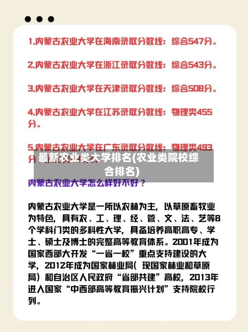 最新农业类大学排名(农业类院校综合排名)