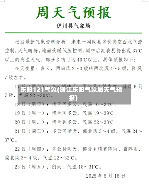 东阳121气象(浙江东阳气象局天气预报)